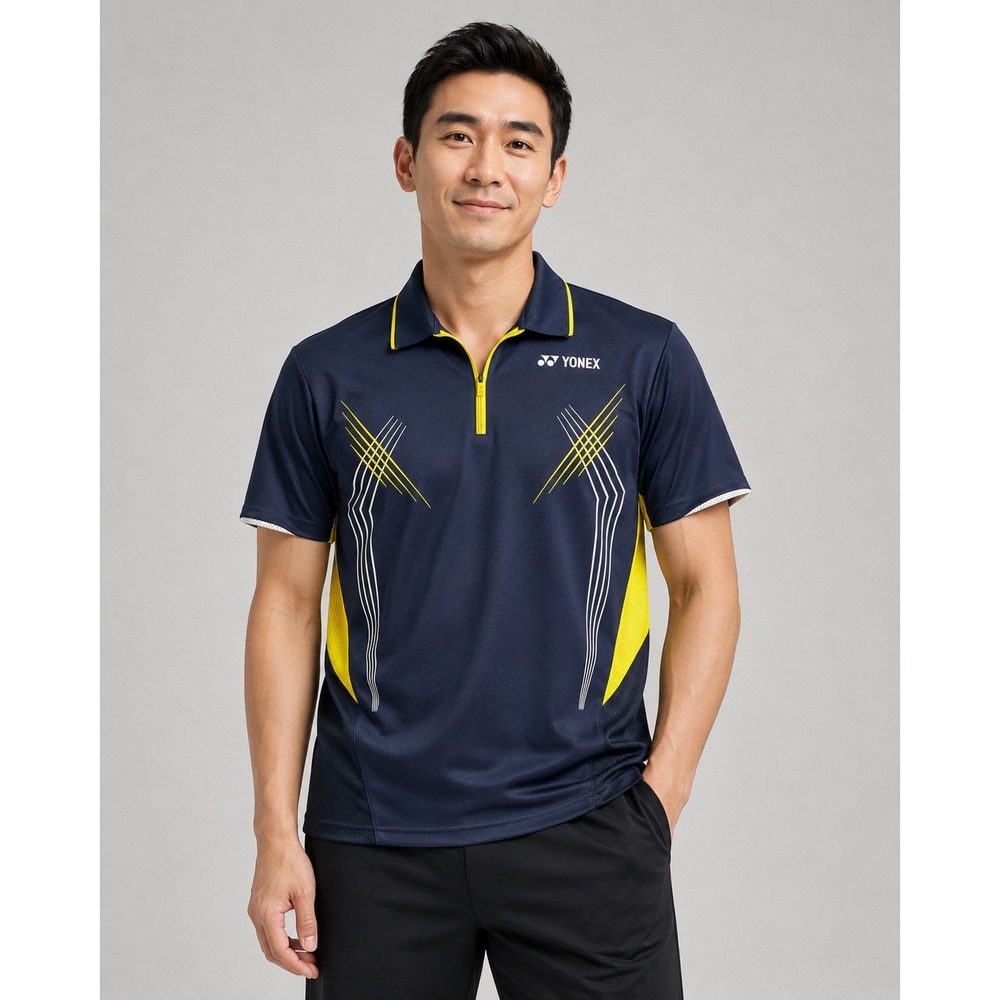 Yonex Very Cool Performance Polo Shirt Navy Yellow Tennis Badminton Men O XL
